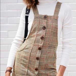 UO Plaid Button-Down Skirtall Overall